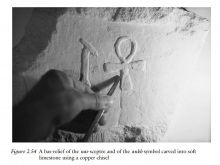 Exp : Ânkh sculpté dans du Calcaire doux au Burin en Bronze